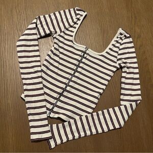 Hollister Striped Scoop Neck Zip-Front Long Sleeve Top